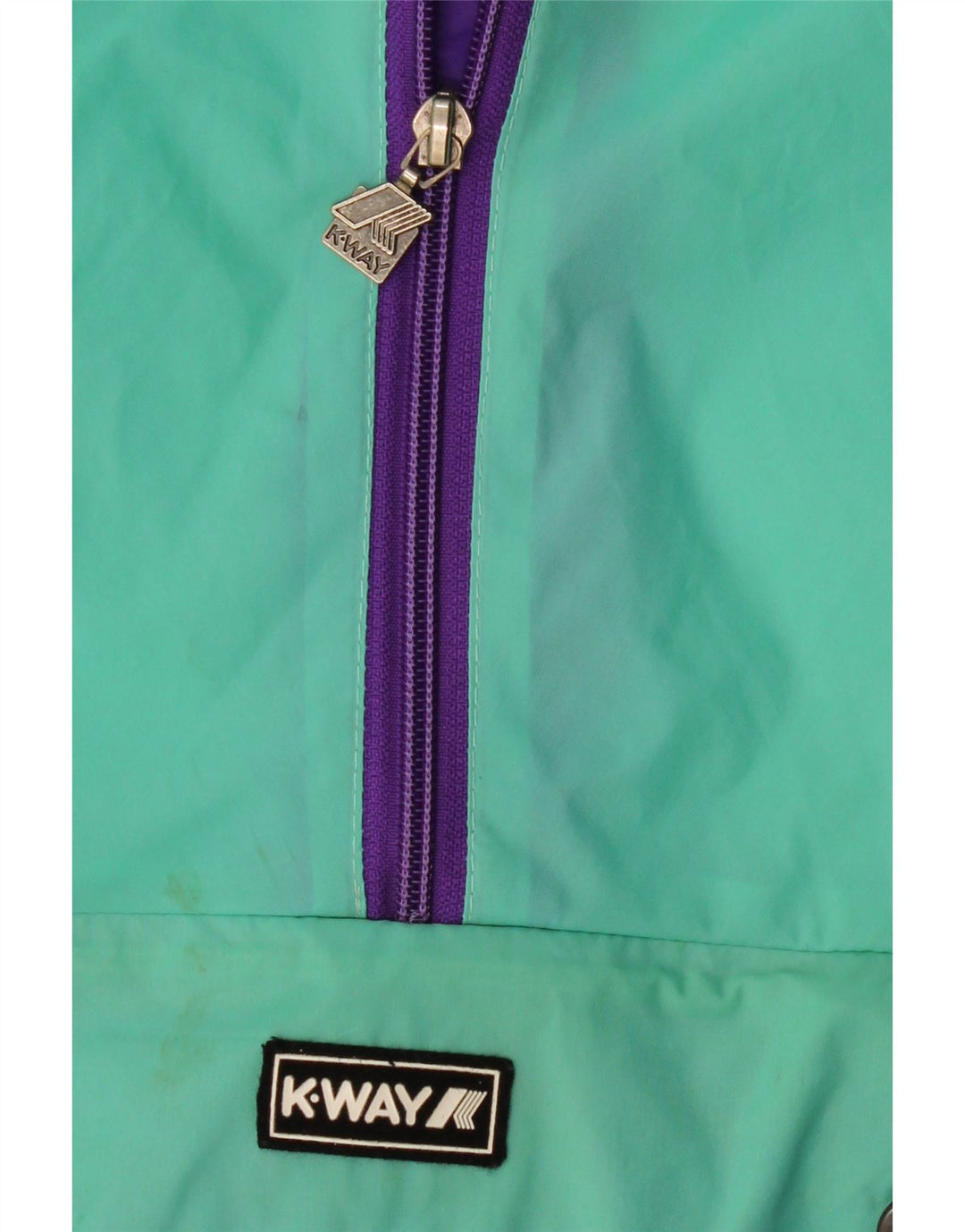 K-WAY Girls Pullover Hooded Rain Jacket 8-9 Years Green Colourblock