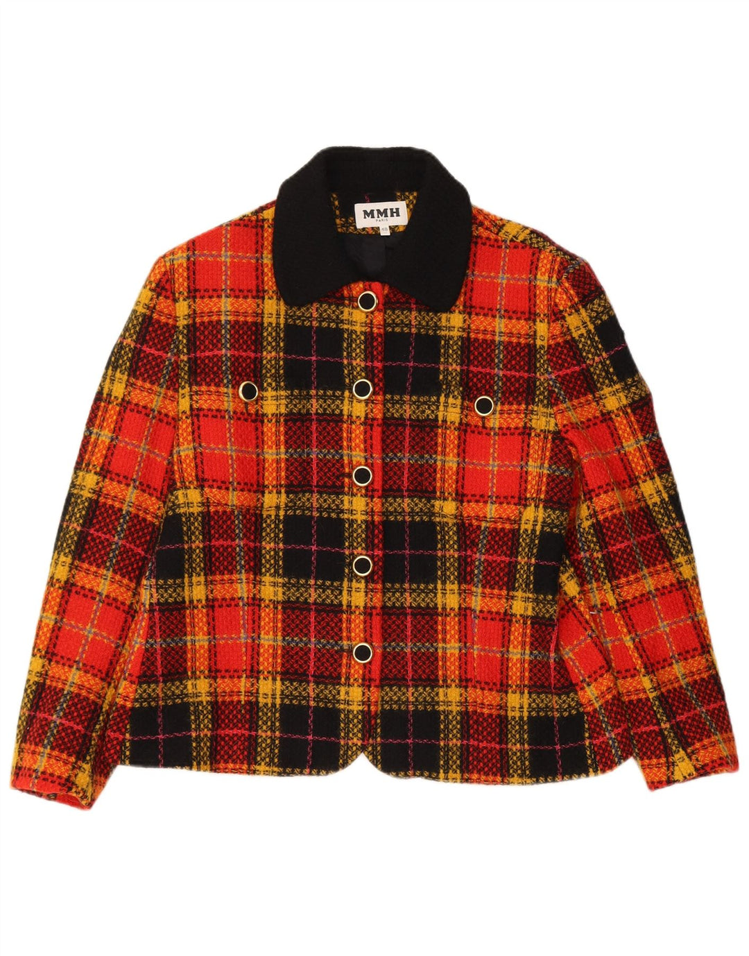 Vintage Womens 5 Button Blazer Jacket IT 48 XL Orange Check Virgin Wool
