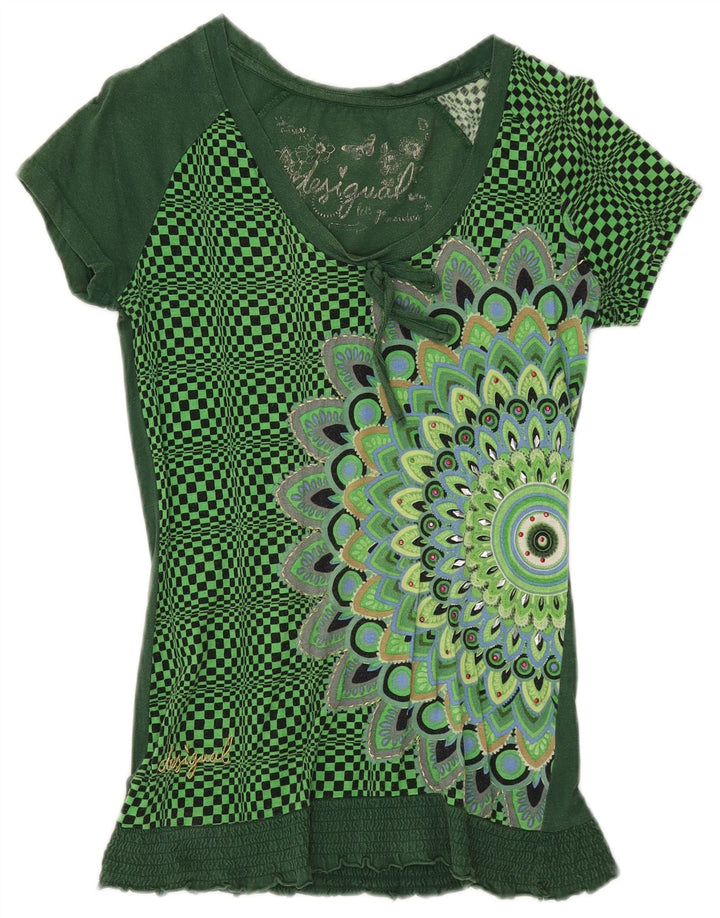 DESIGUAL Womens Graphic T-Shirt Top UK 8 Small Green Floral