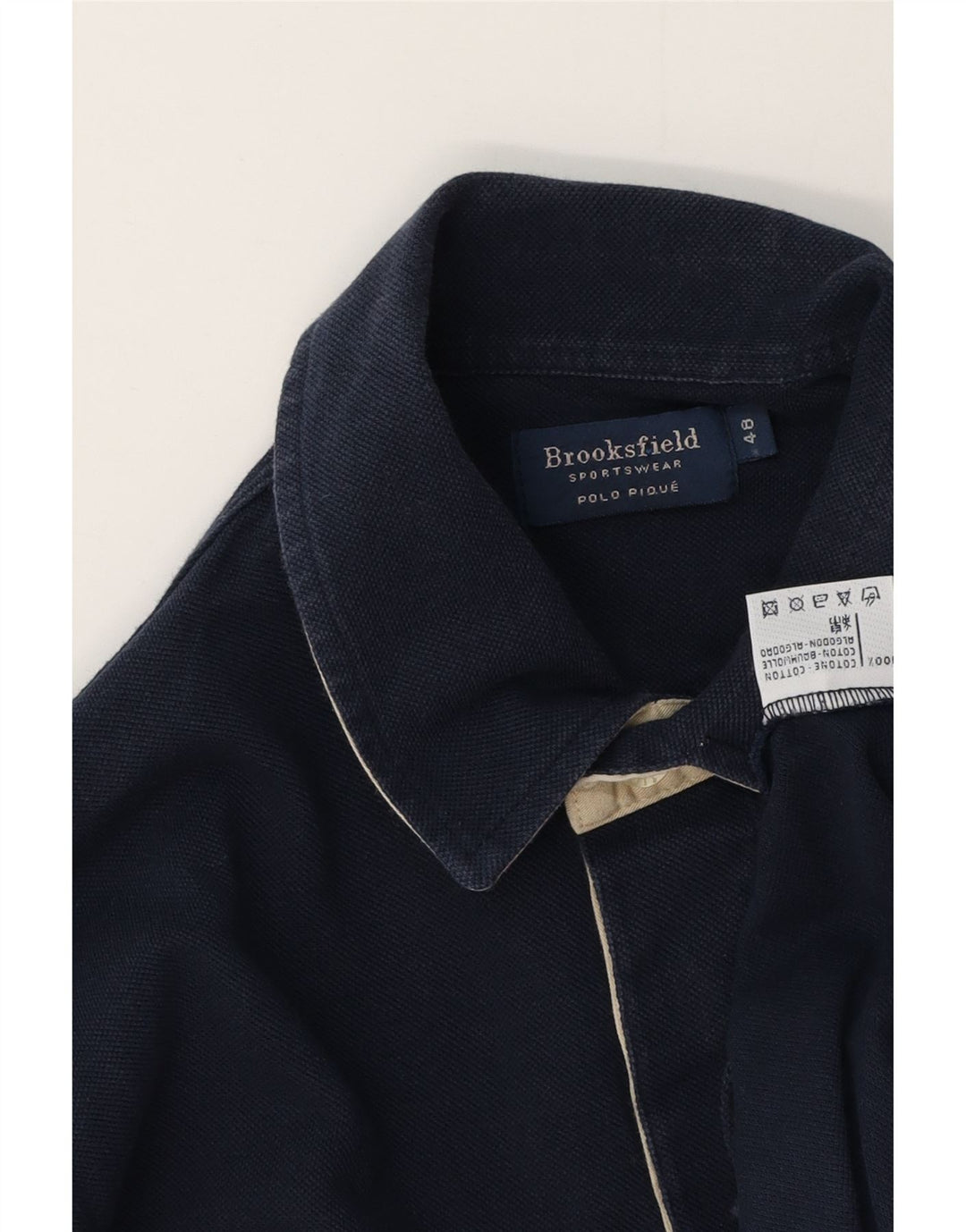 Brooksfield Mens Long Sleeve Polo Shirt IT 48 Medium Navy Blue Cotton