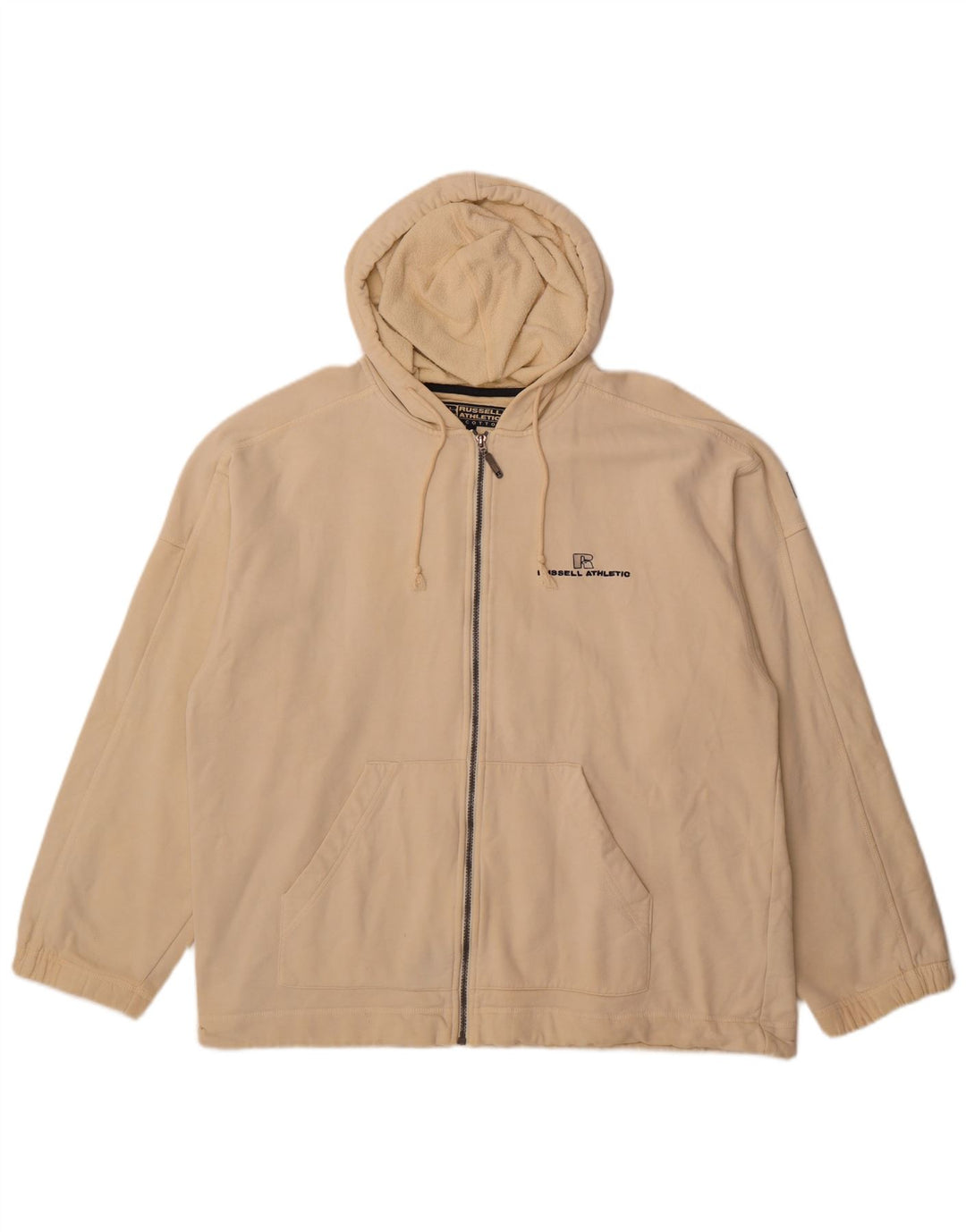 RUSSELL ATHLETIC Mens Zip Hoodie Sweater Large Beige Cotton