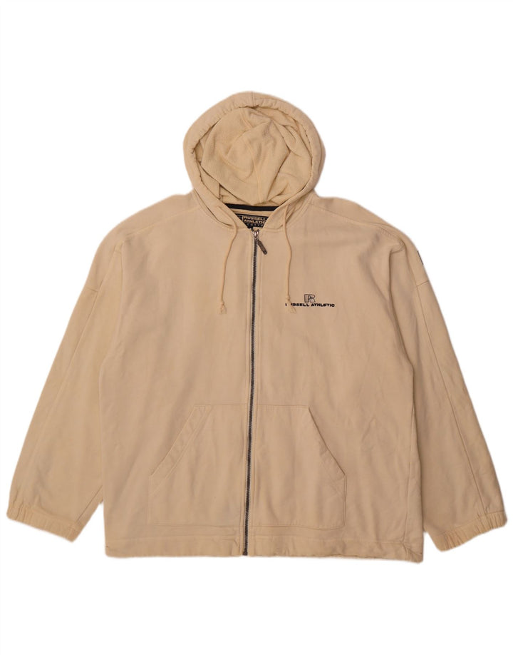 RUSSELL ATHLETIC Mens Zip Hoodie Sweater Large Beige Cotton