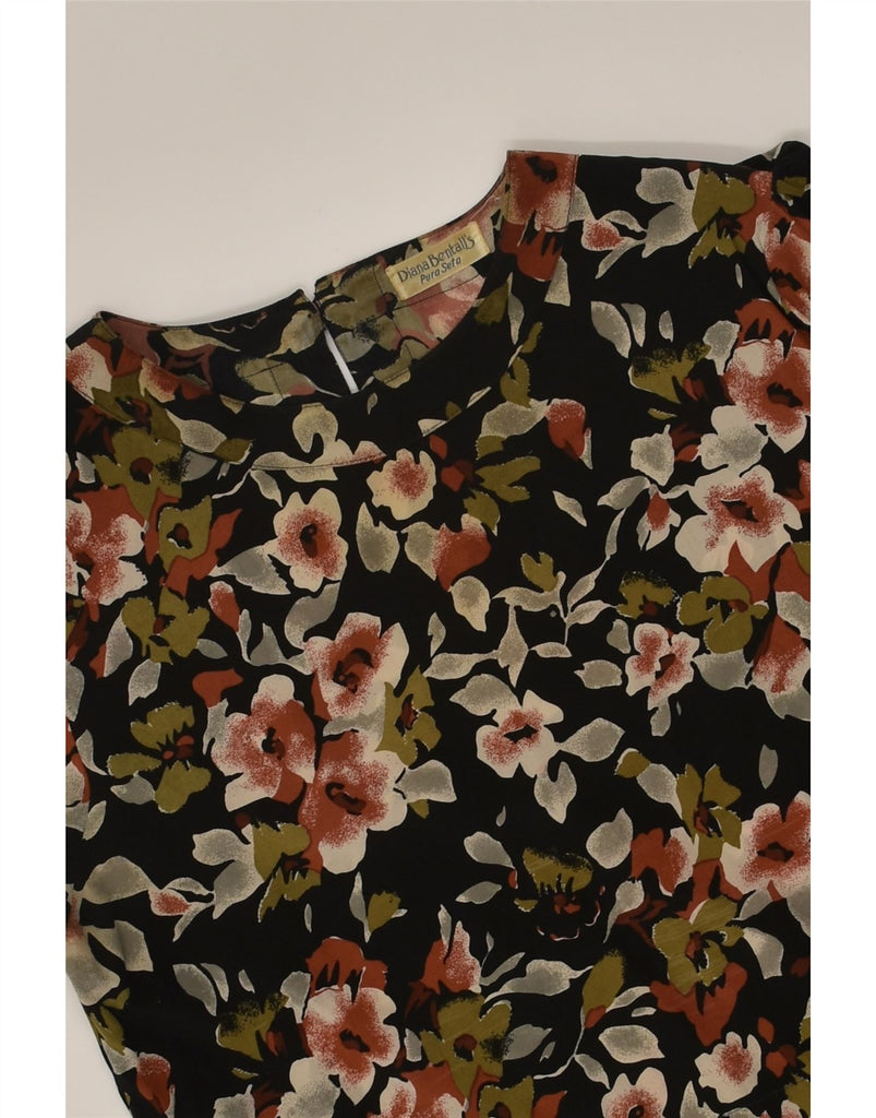 DIANA BENTALLS Womens Long Sleeve Blouse Top UK 14 Large Black Floral | Vintage Diana Bentalls | Thrift | Second-Hand Diana Bentalls | Used Clothing | Messina Hembry 