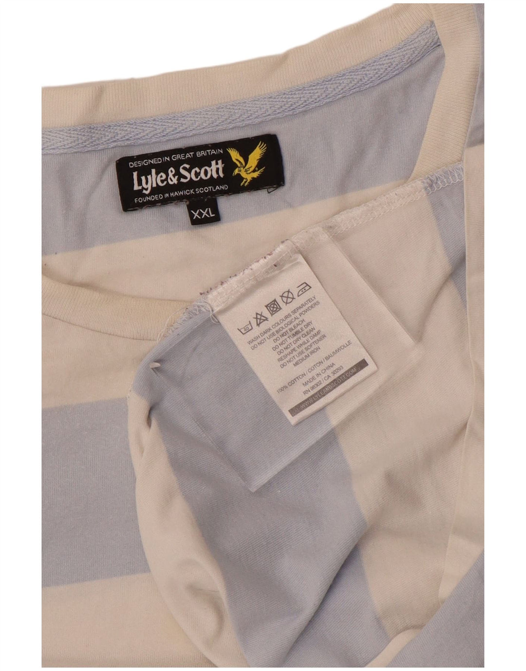 Lyle & Scott Mens T-Shirt Top 2XL White Striped Cotton