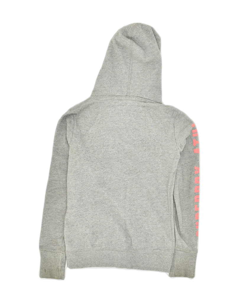 SUPERDRY Womens Graphic Zip Hoodie Sweater UK 6 XS Grey Cotton | Vintage Superdry | Thrift | Second-Hand Superdry | Used Clothing | Messina Hembry 