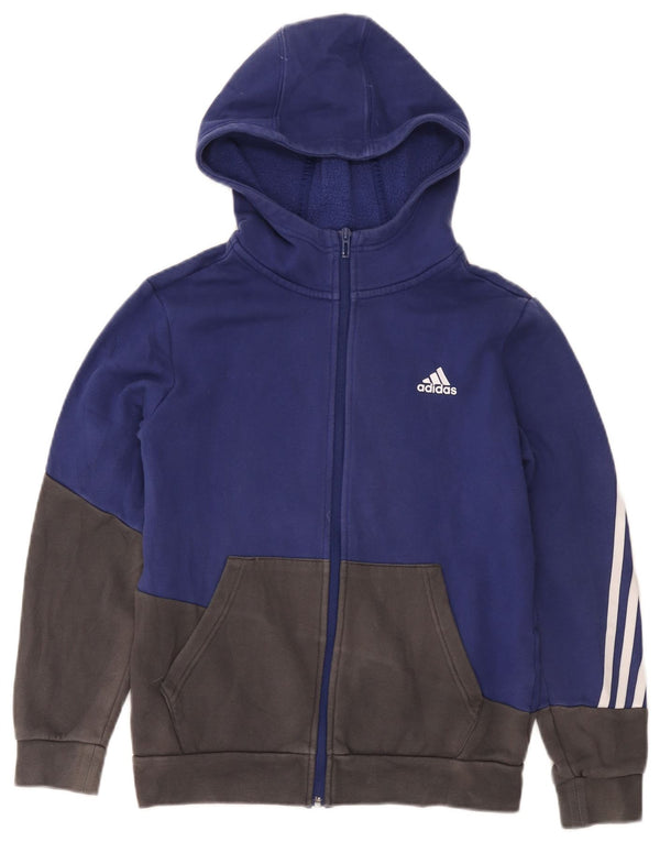 Adidas Boys Zip Hoodie Sweater 13-14 Years Navy Blue Colourblock Cotton