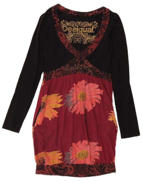 Desigual Womens Long Sleeve Empire Dress UK 12 Medium Black Floral