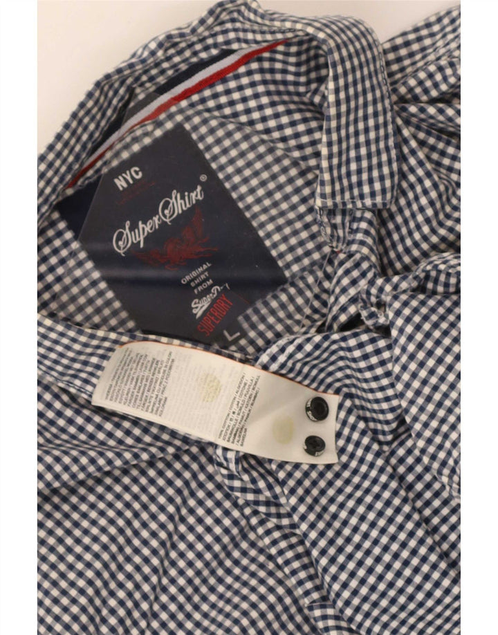 Superdry Mens Shirt Large Navy Blue Gingham Cotton