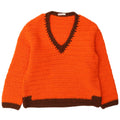 Vintage Womens V-Neck Jumper Sweater UK 12 Medium Orange Colourblock
