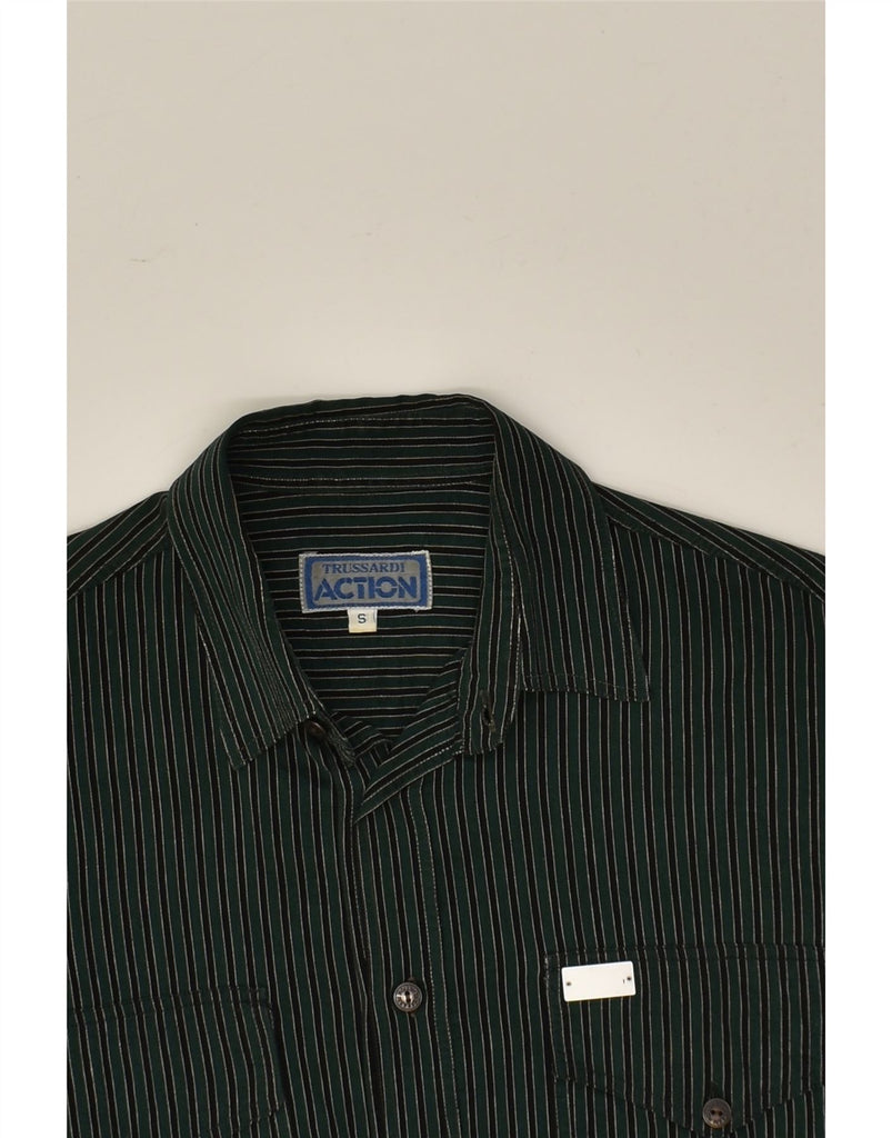 TRUSSARDI Mens Shirt Small Green Striped | Vintage Trussardi | Thrift | Second-Hand Trussardi | Used Clothing | Messina Hembry 