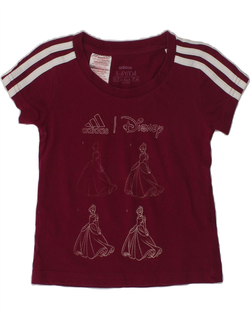 ADIDAS Girls Disney Graphic T-Shirt Top 3-4 Years Burgundy Cotton | Vintage Adidas | Thrift | Second-Hand Adidas | Used Clothing | Messina Hembry 