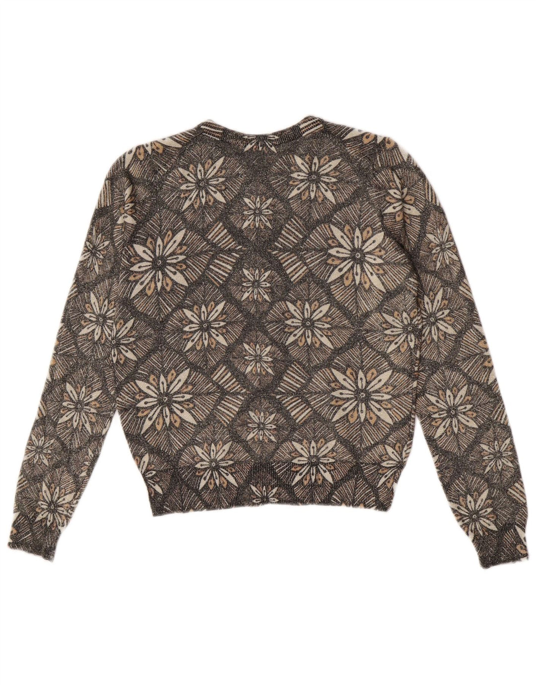 Marks & Spencer Womens Cardigan Sweater UK 12 Medium Grey Floral Viscose