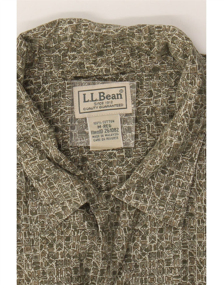 L.L.Bean Mens Short Sleeve Shirt Medium Khaki Geometric Cotton