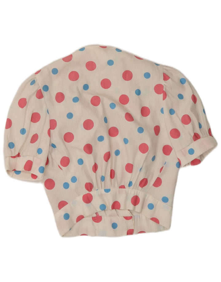 Vintage Womens Blouse Top UK 10 Small White Spotted