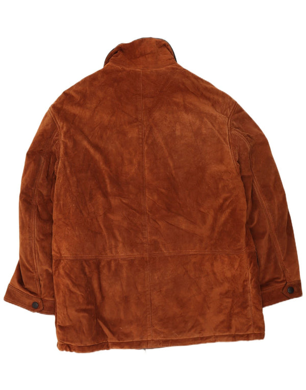 Vintage Mens Suede Windbreaker Coat IT 56 3XL Brown Colourblock Leather