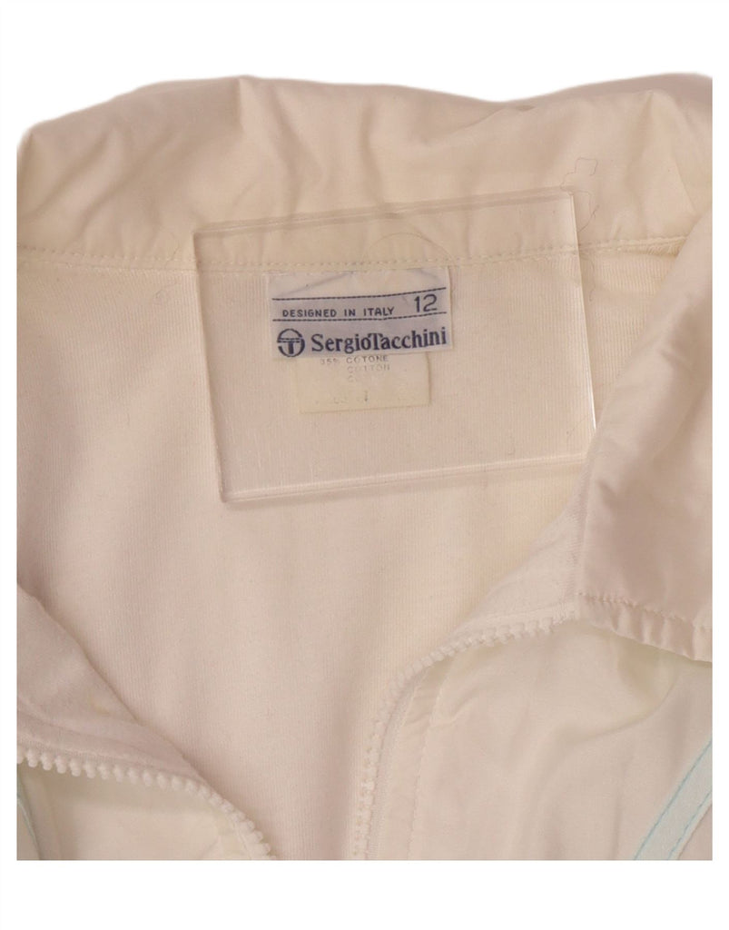 SERGIO TACCHINI Womens Tracksuit Top Jacket UK 12 Medium White Striped Vintage Sergio Tacchini and Second-Hand Sergio Tacchini from Messina Hembry 