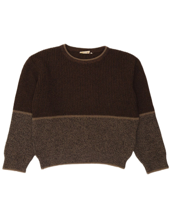 Vintage Mens Crew Neck Jumper Sweater XL Brown Colourblock Wool