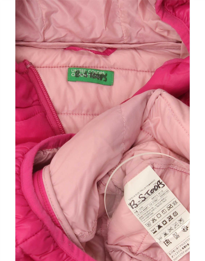 Benetton Girls Hooded Padded Jacket 7-8 Years Medium Pink Polyamide