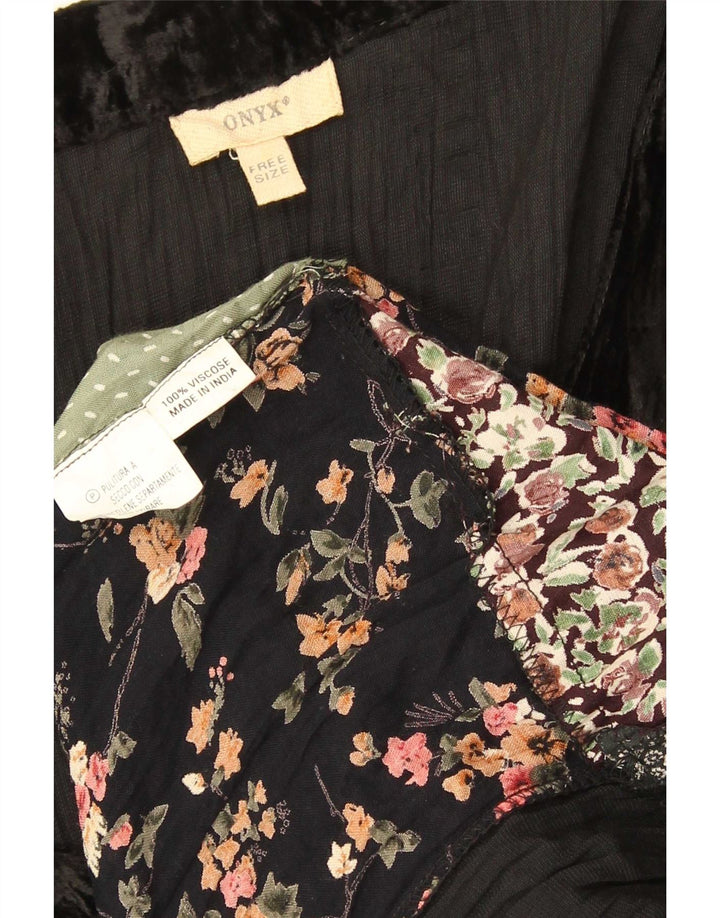 Onyx Womens Long Sleeve Velour Maxi Dress One Size Black Patchwork Viscose