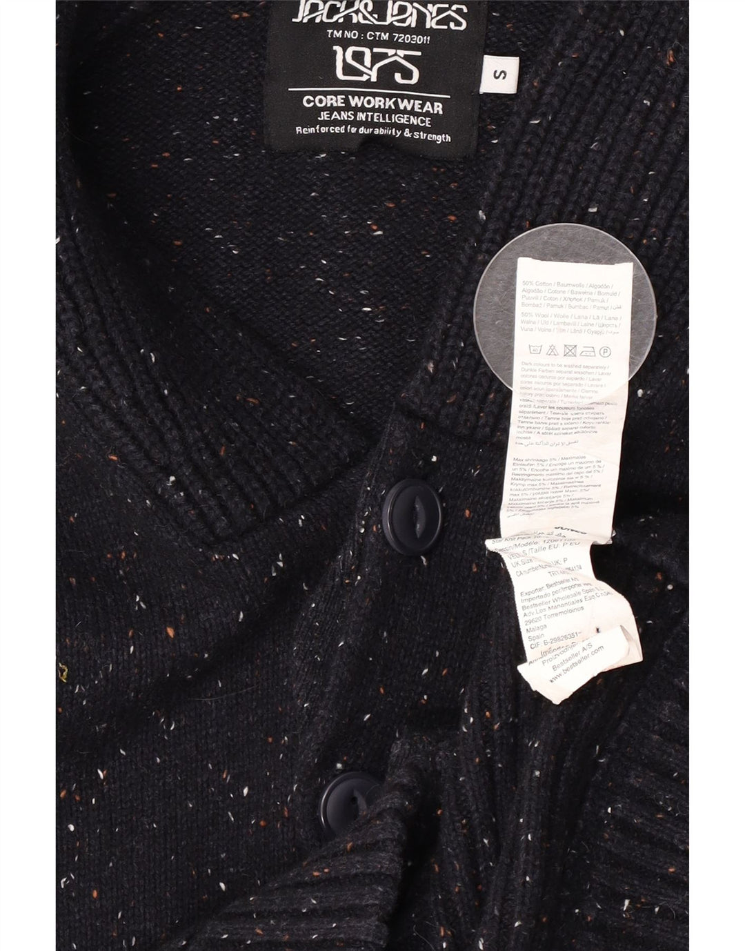 Jack & Jones Mens Cardigan Sweater Small Navy Blue Flecked Cotton