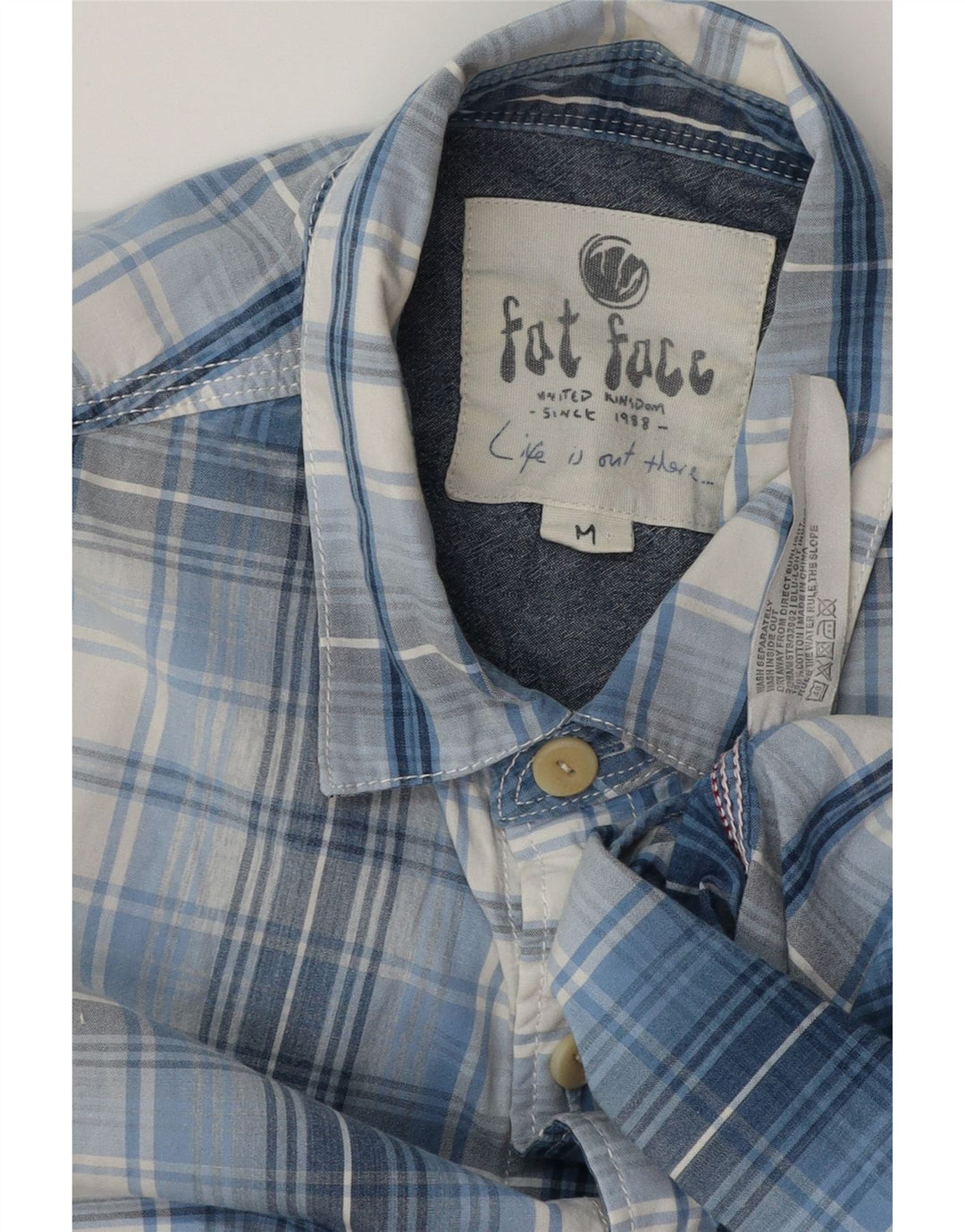 FAT FACE Mens Shirt Medium Blue Check Cotton
