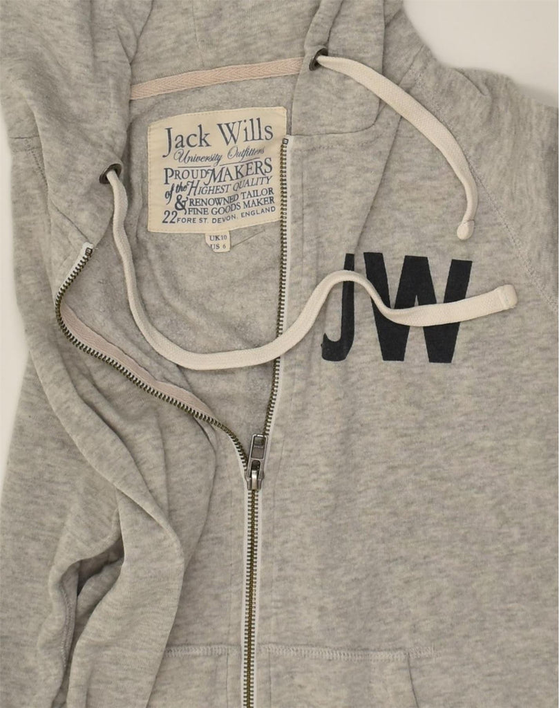 JACK WILLS Womens Graphic Zip Hoodie Sweater UK 10 Small Grey Polyester | Vintage Jack Wills | Thrift | Second-Hand Jack Wills | Used Clothing | Messina Hembry 