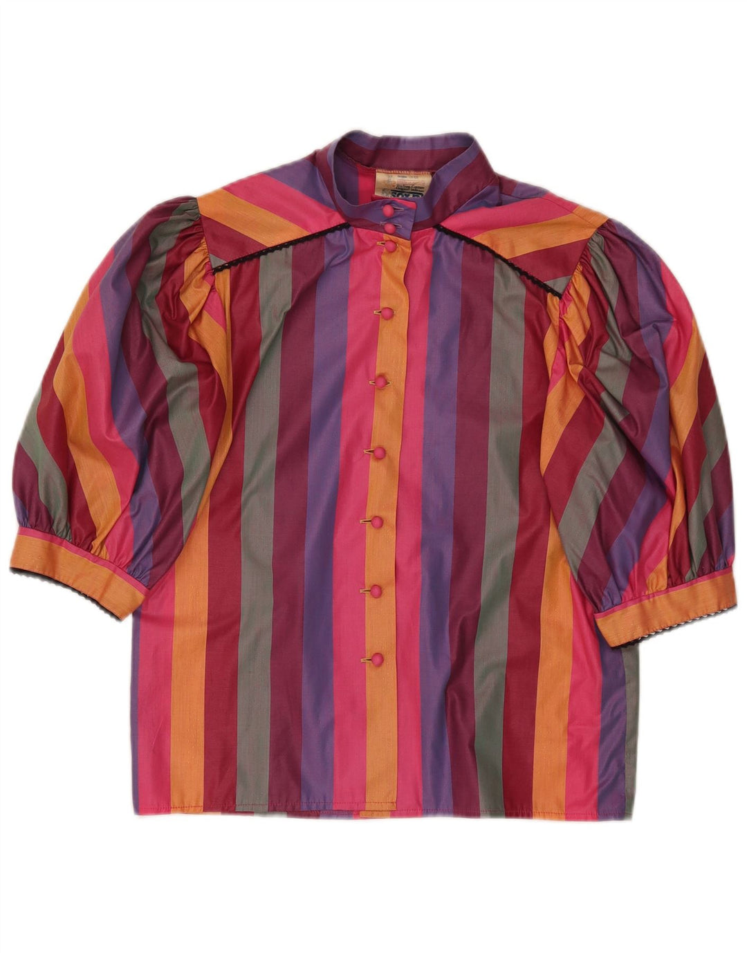 Vintage Womens Short Sleeve Shirt Blouse EU 38 Medium Multicoloured Striped