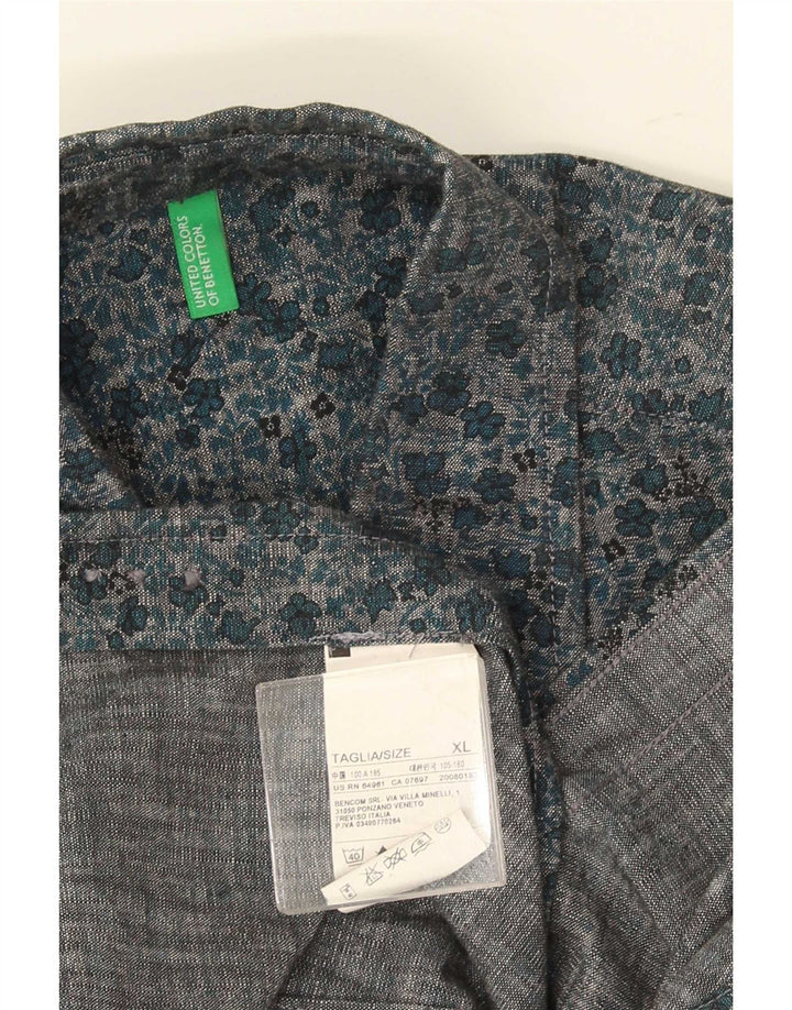 Benetton Mens Shirt XL Navy Blue Floral Cotton