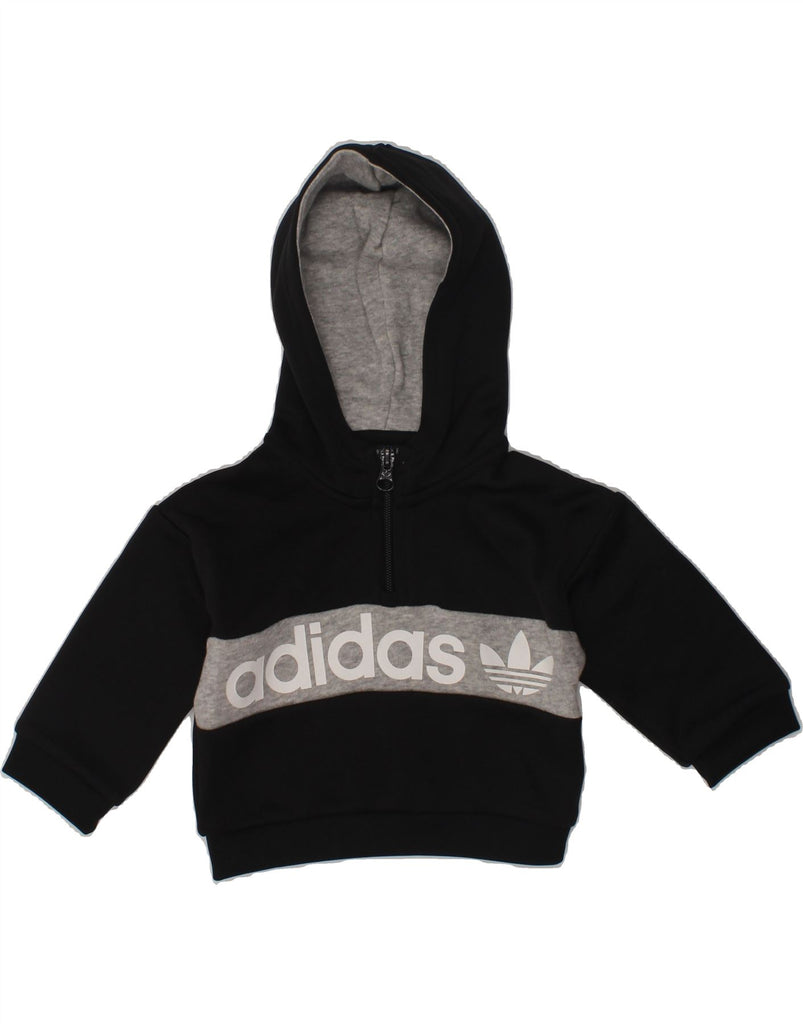 ADIDAS Baby Boys Graphic Zip Neck Hoodie Jumper 3-6 Months Black | Vintage Adidas | Thrift | Second-Hand Adidas | Used Clothing | Messina Hembry 