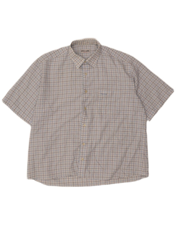 Pierre Cardin Mens Short Sleeve Shirt Size 43 Large Blue Check