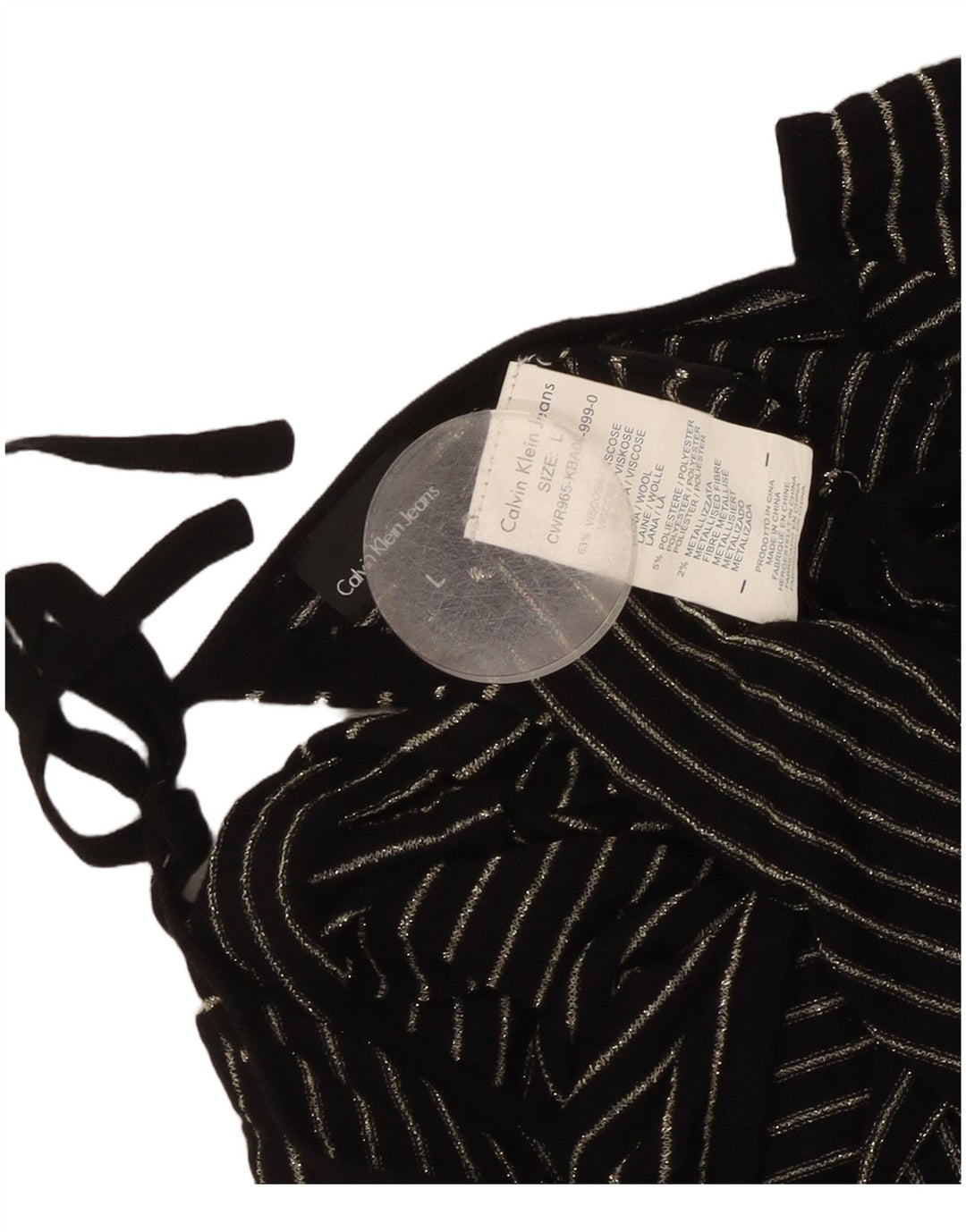 Calvin Klein Womens Crop Blouse Top UK 14 Large Black Striped Viscose