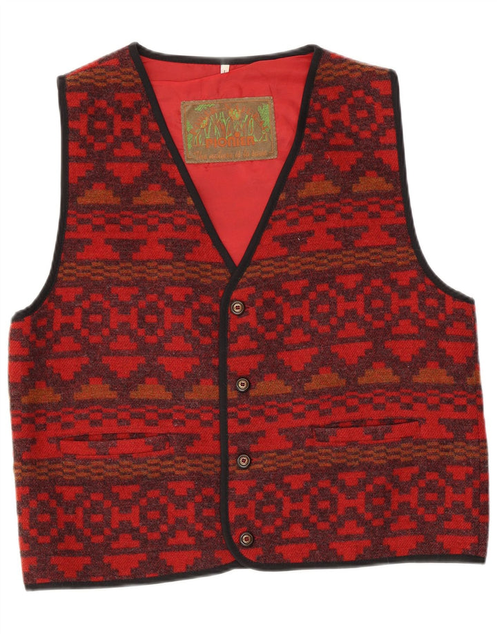 Pionier Mens Waistcoat Large Red Geometric Wool Aztec