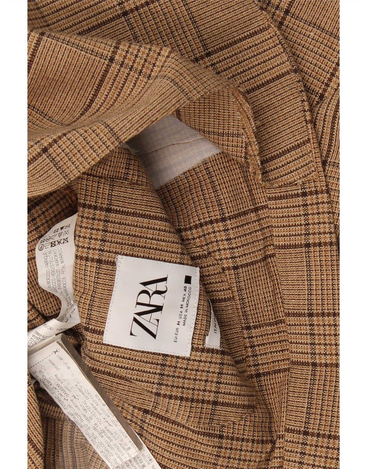 Zara Mens 2 Button Blazer Jacket UK 38 Medium Brown Check Cotton