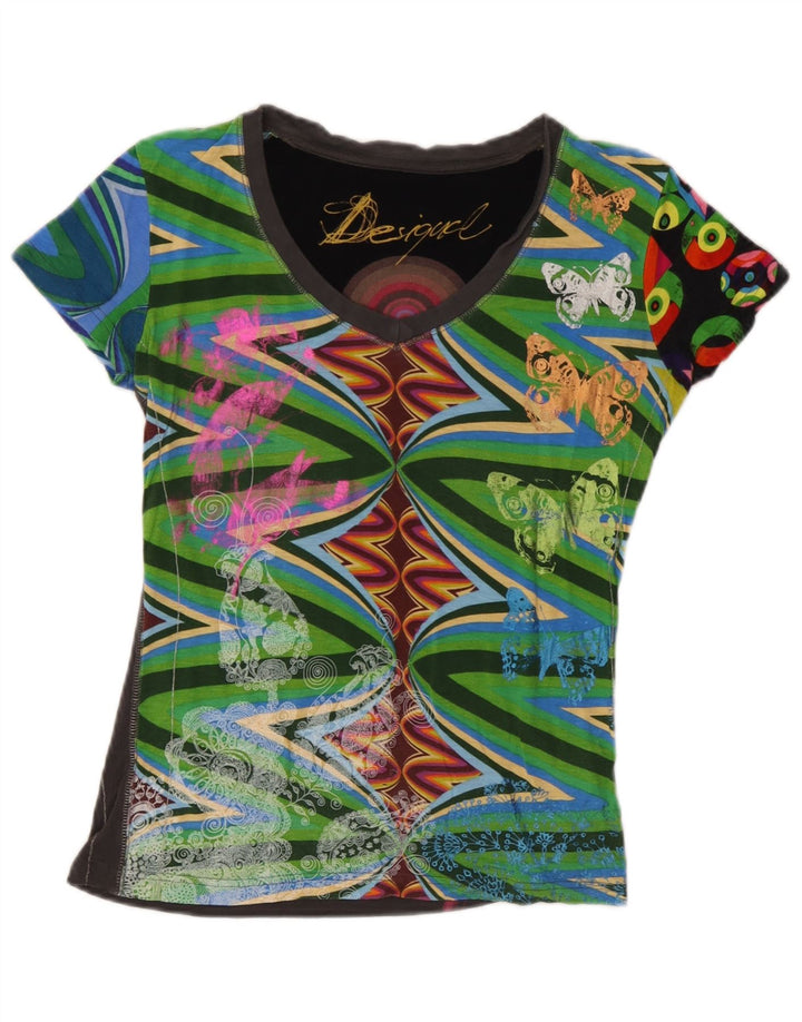 Desigual Womens Graphic T-Shirt Top UK 12 Medium Multicoloured Butterfly