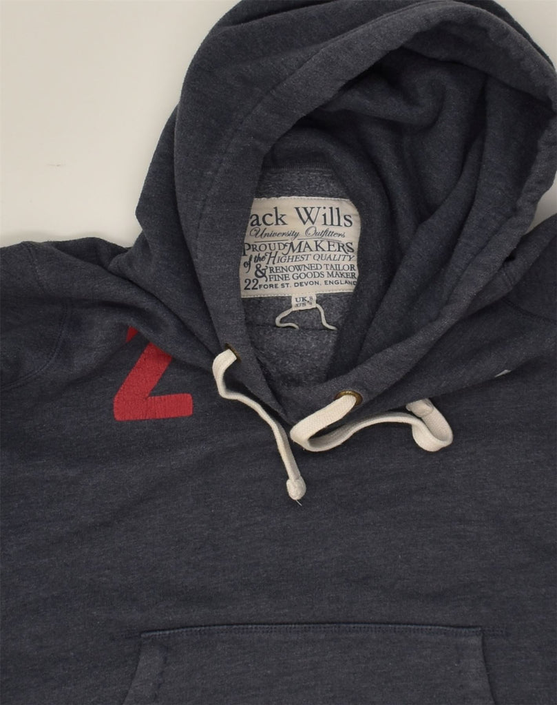 JACK WILLS Womens Graphic Hoodie Jumper UK 8 Small Navy Blue Cotton | Vintage Jack Wills | Thrift | Second-Hand Jack Wills | Used Clothing | Messina Hembry 