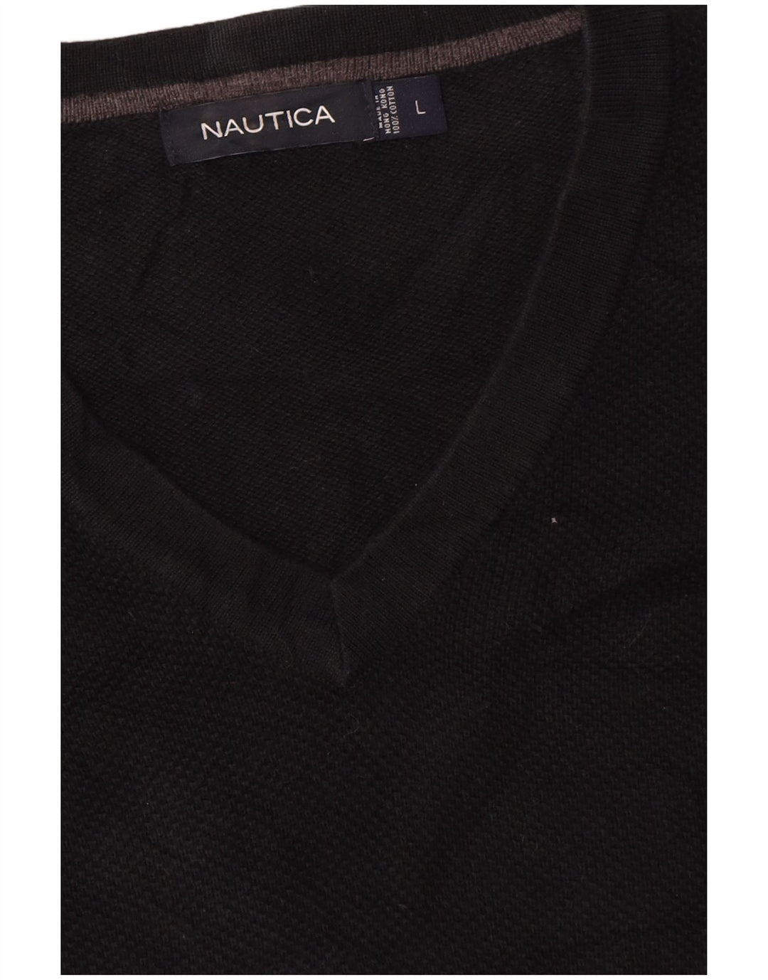 Nautica Mens V-Neck Jumper Sweater Large Black Cotton