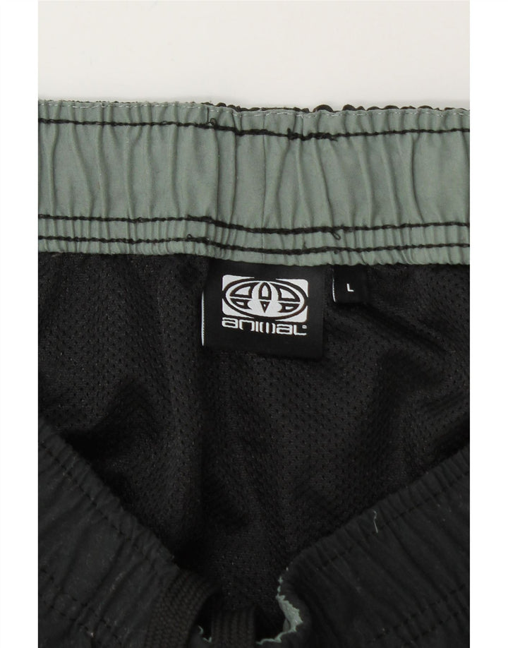 ANIMAL Mens Graphic Swimming Shorts Large  Black Polyester