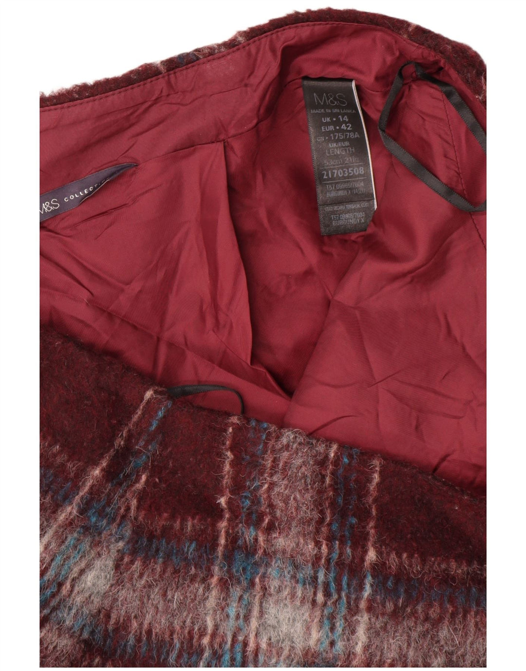 Marks & Spencer Womens Mini Skirt UK 14 Large W34  Burgundy Check Polyester