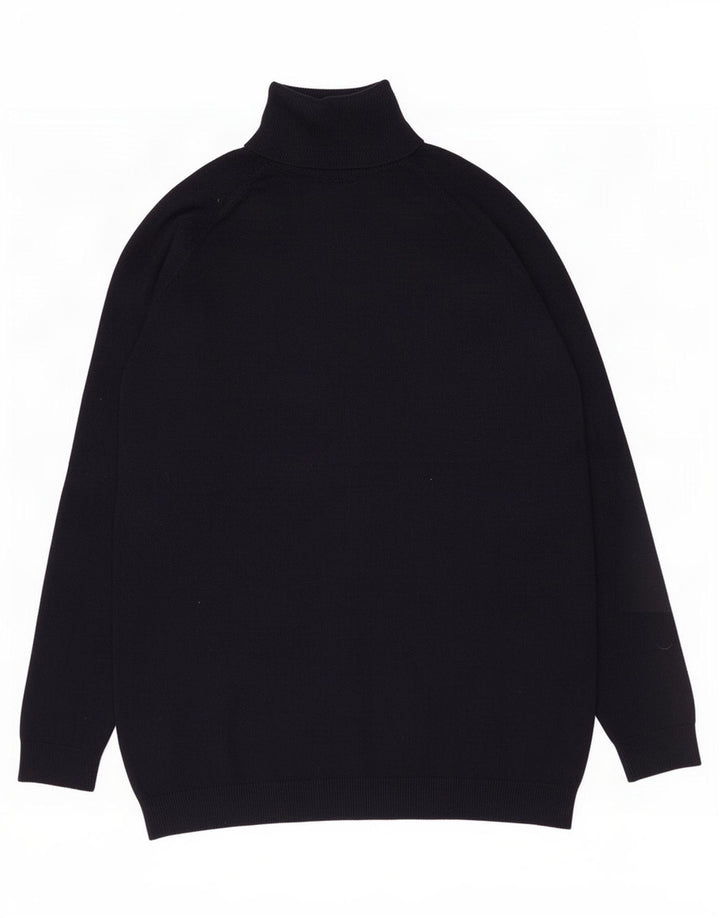 Zara Mens Roll Neck Jumper Sweater Medium Navy Blue Viscose