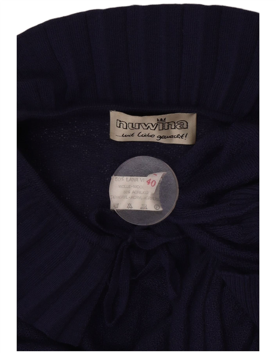 Vintage Womens Crop Boat Neck Jumper Sweater EU 40 Medium Navy Blue