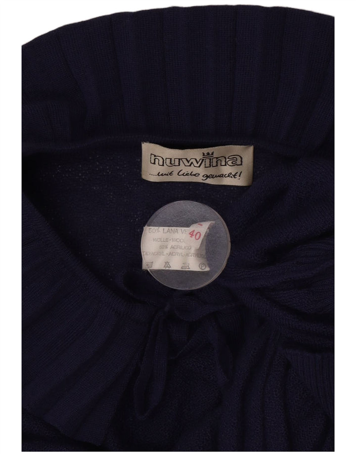 Vintage Womens Crop Boat Neck Jumper Sweater EU 40 Medium Navy Blue