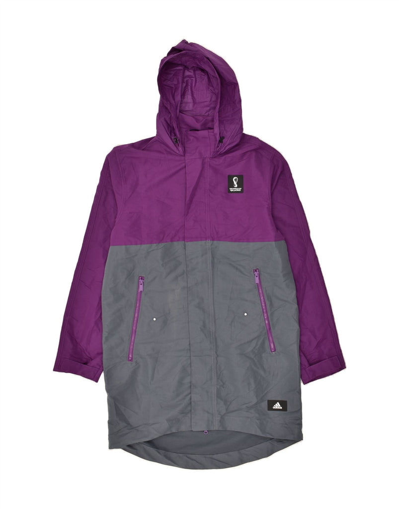 ADIDAS Womens Oversized Hooded Raincoat UK 10 Small Purple Colourblock | Vintage Adidas | Thrift | Second-Hand Adidas | Used Clothing | Messina Hembry 