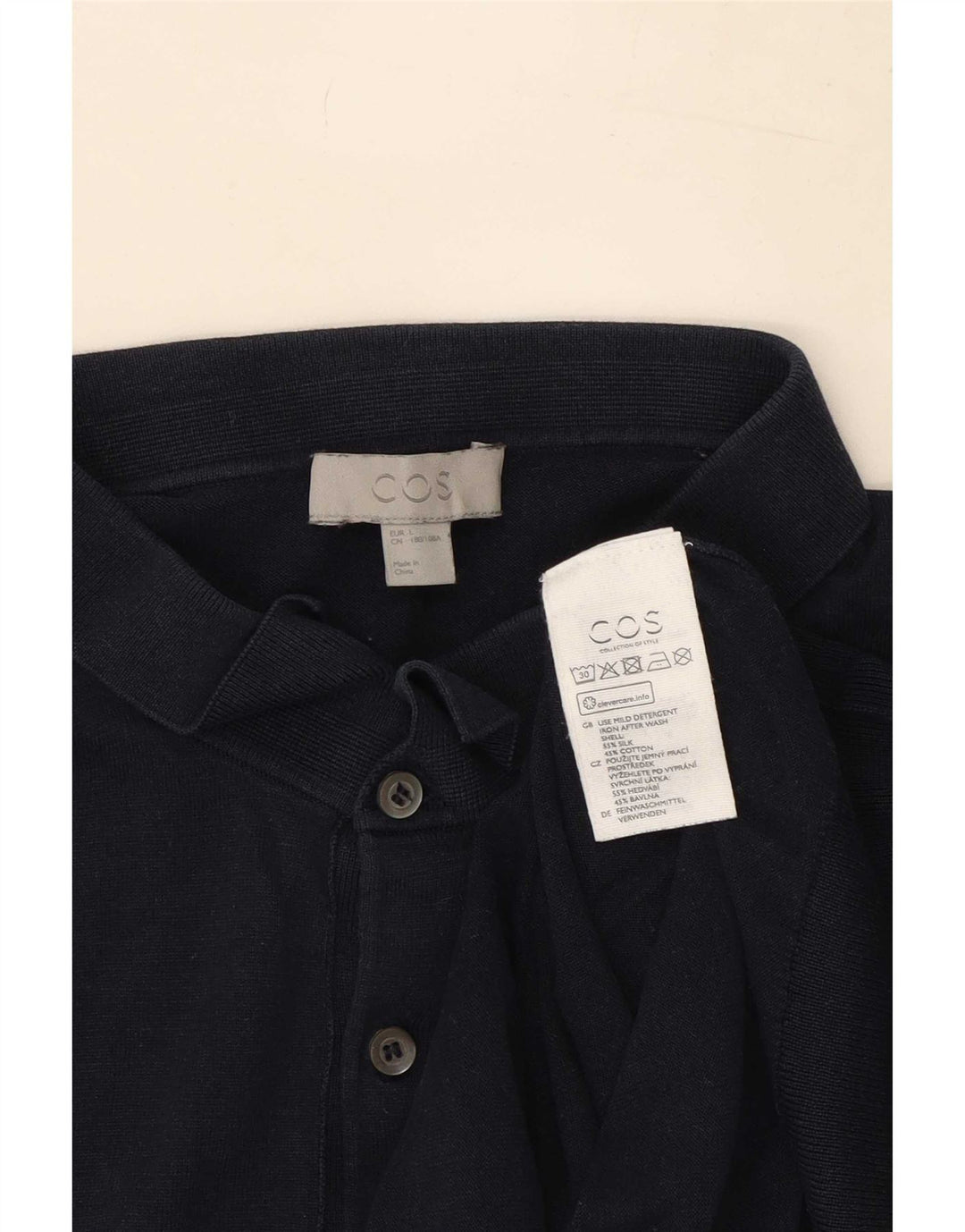 Cos Mens Polo Shirt Large Navy Blue Silk