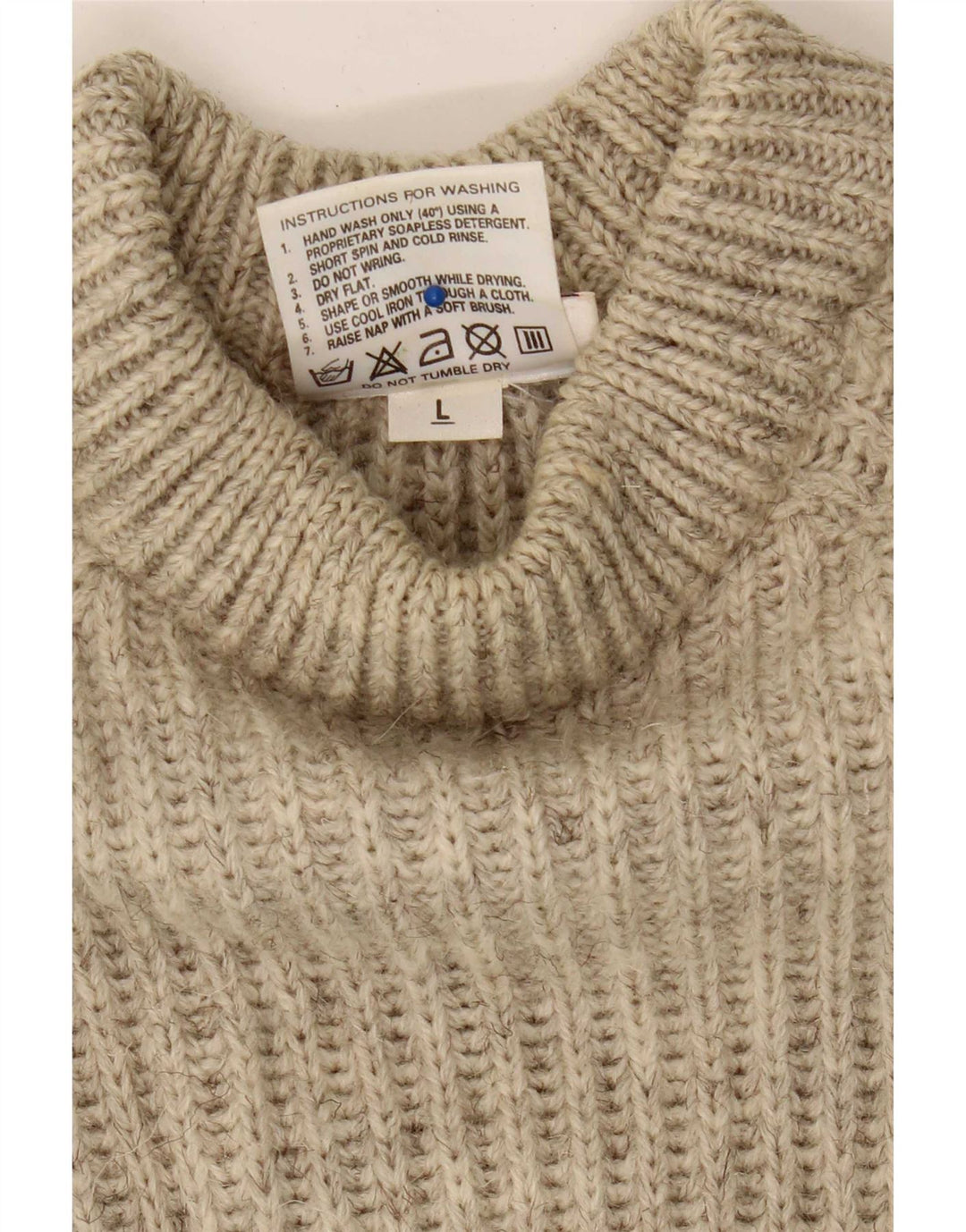 Vintage Mens Turtle Neck Jumper Sweater Large Beige Colourblock Wool