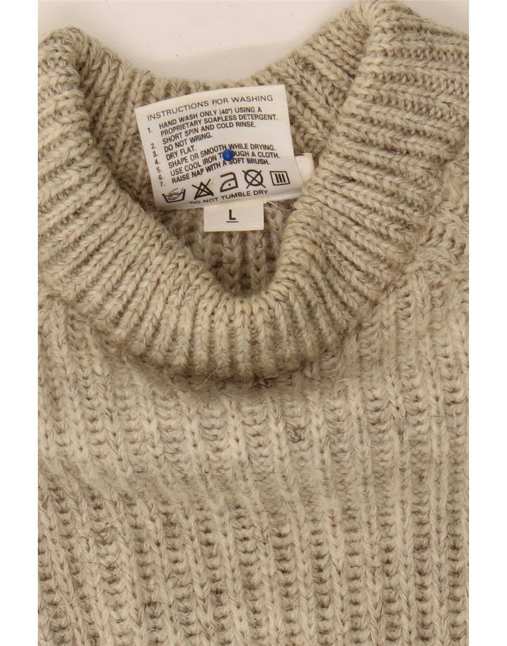 Vintage Mens Turtle Neck Jumper Sweater Large Beige Colourblock Wool