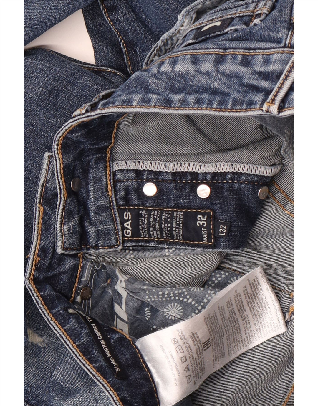 Gas Mens Distressed Slim Jeans W32 L32 Blue Cotton