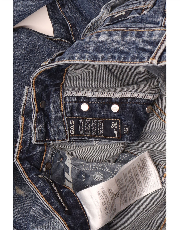 Gas Mens Distressed Slim Jeans W32 L32 Blue Cotton
