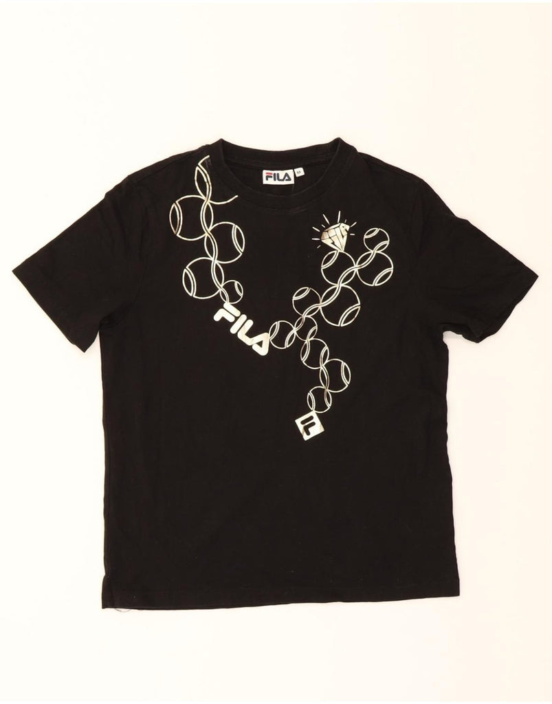 FILA Womens Graphic T-Shirt Top UK 12 Medium Black Cotton Vintage Fila and Second-Hand Fila from Messina Hembry 