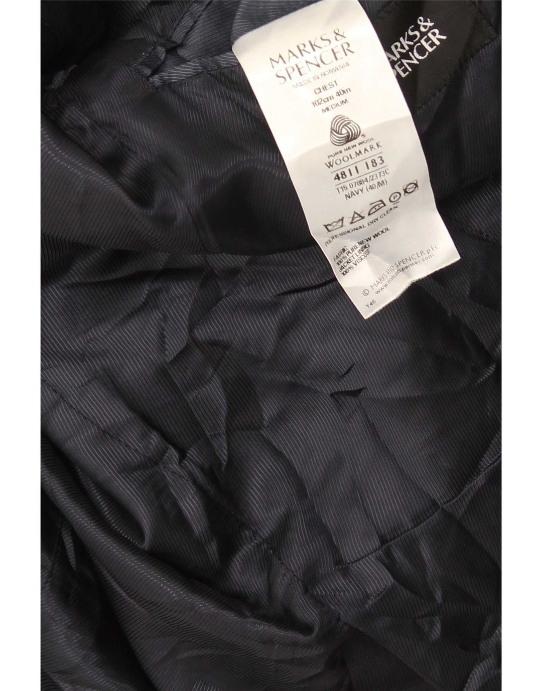 Marks & Spencer Mens 2 Button Blazer Jacket UK 40 Medium Navy Blue New Wool
