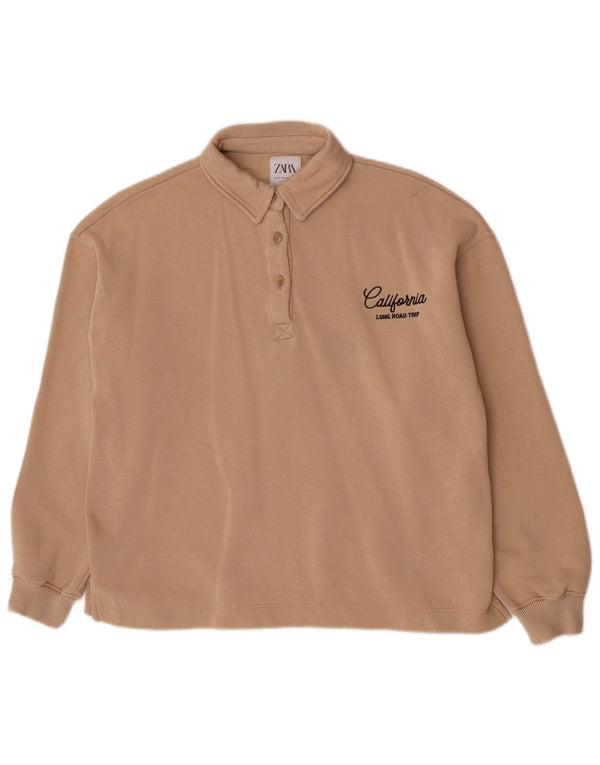 Zara Girls Sweatshirt Jumper 13-14 Years Beige Cotton